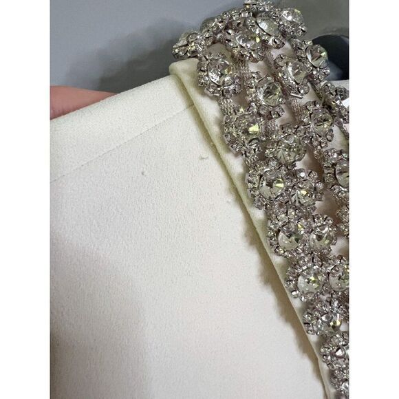 Self-Portrait Diamante Collar Mini Dress White‎ Heavy Double Crepe Size 0 Bridal - Picture 9 of 16